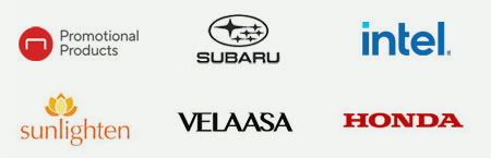 Brand logos: Staples Promotional Products, Subaru, Intel, Sunlighten, Velaasa, Honda